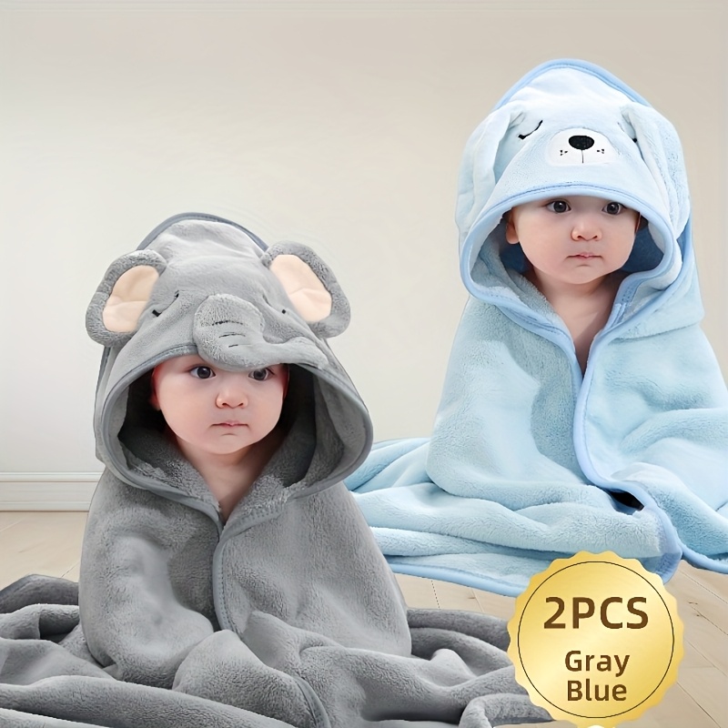 2pcs Super Absorbent Baby Bath Towels | Ultra-Fine Fiber Coral Fleece, Wearable, Embroidered, Comfortable & Durable, Ideal for 0-4 Years Boys and Girls, Perfect for Bath, Beach, Pool, Christmas, Thanksgiving, Day Gifts.