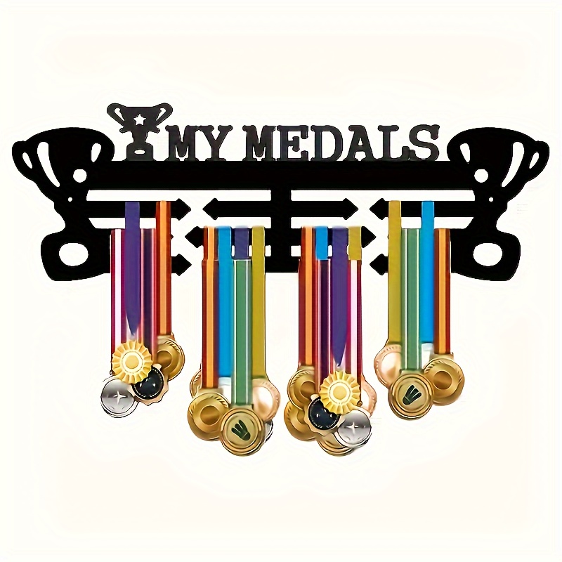 

Wall-mounted Trophy Medal Display Rack - Premium Metal Construction, Adjustable Hooks, And Ribbon Holders For , Sports, Academic , And - , Space-saving Design, And Stylish Cup-shaped Trophy Holder