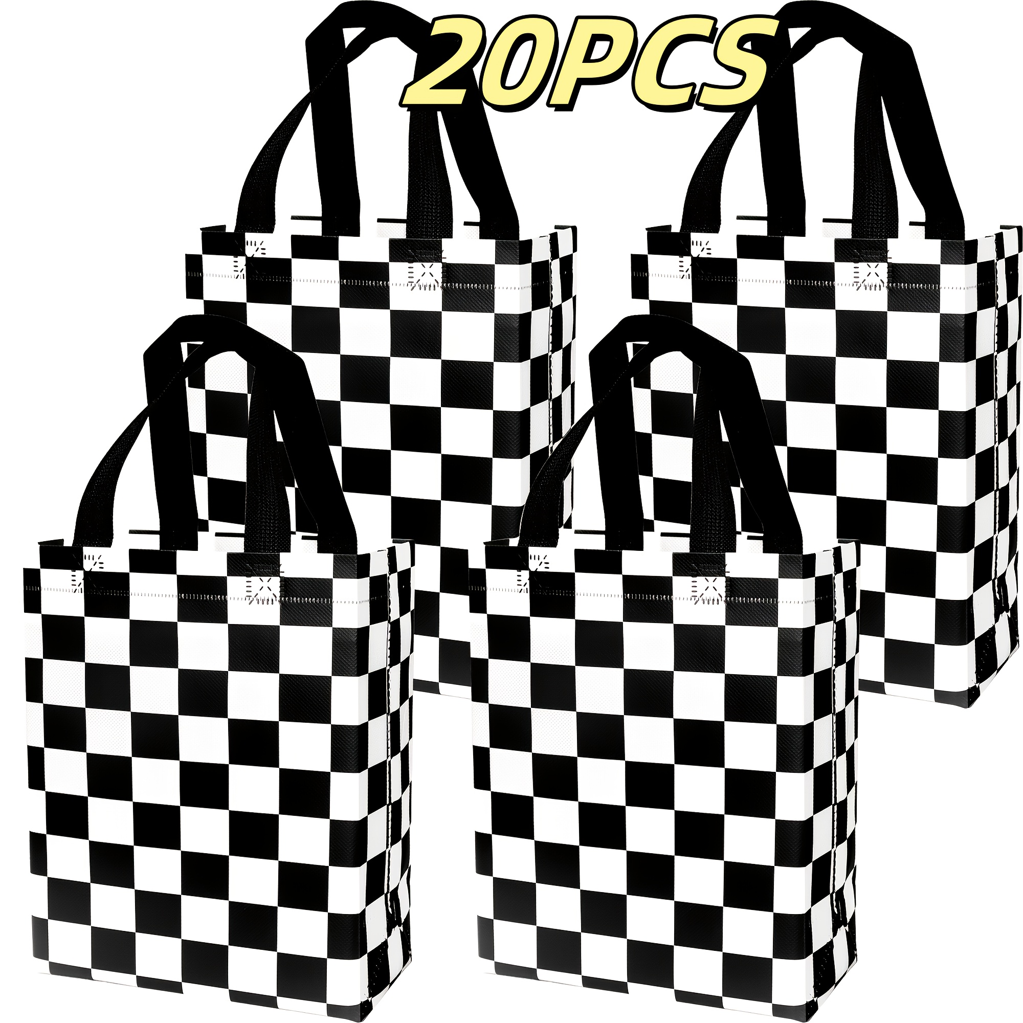 TEMU Gift For Her/him Pack Of Checkered Racing Gift Bags Suitable For Race Car Themed Birthday Parties, Featuring Black And White Reusable Made From