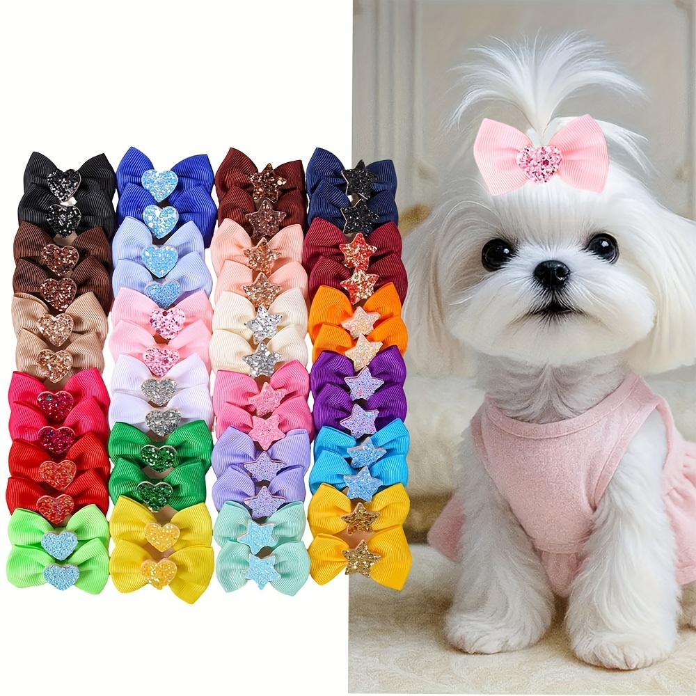 TEMU Lot de 24 accessoires pour cheveux de chien mignons et , pinces à cheveux nœud avec décorations colorées à paillettes de cœur et d', adaptés aux