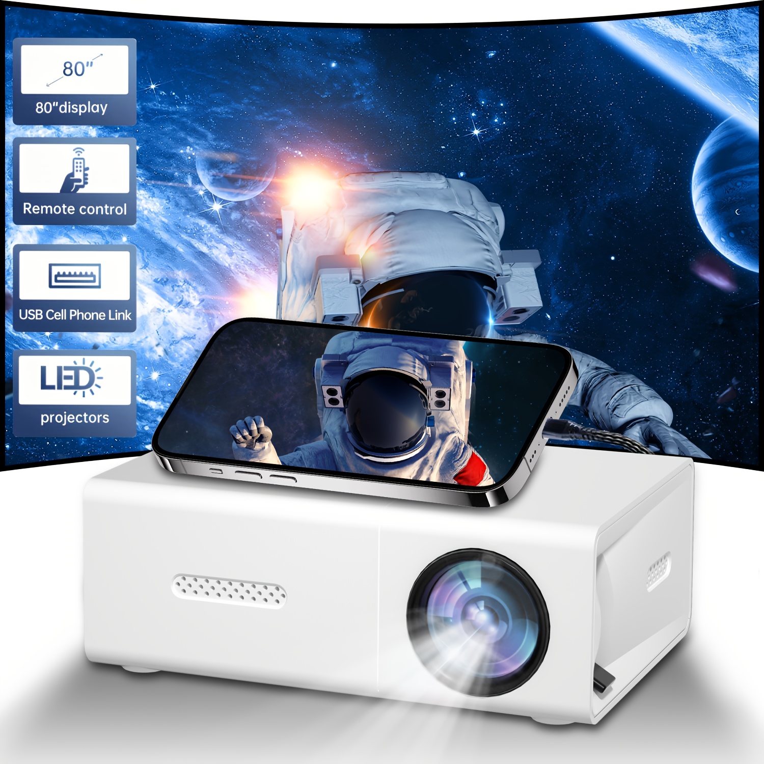 

Hd Projector, Compatible With Multiple Devices, Bedroom/outdoor Smart Home Theater, Fast Correction, Suitable For Halloween Gifts