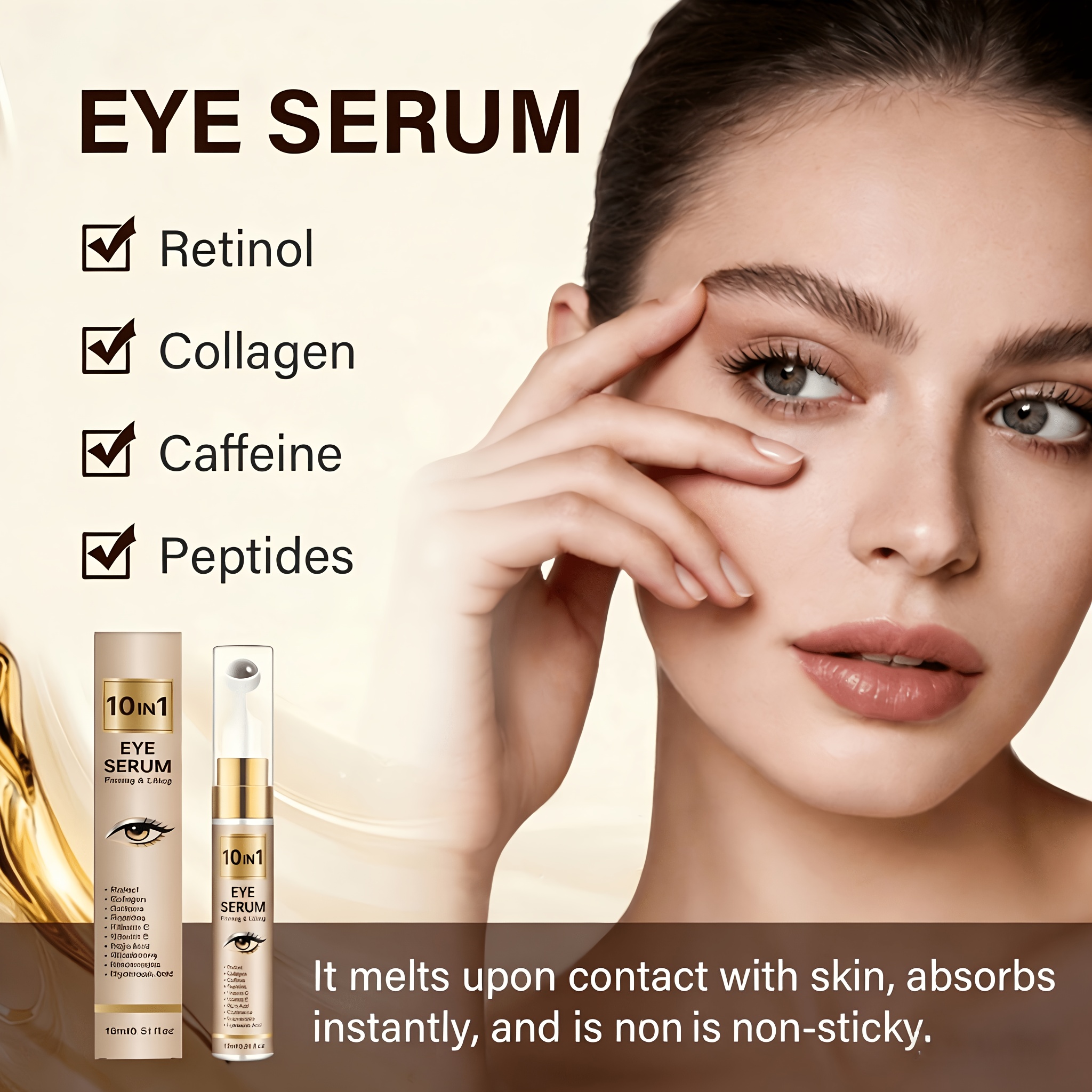 Această cremă de ochi instantă pentru fermitate 10-în-1 conține retinol, colagen și cafeină, oferind hidratare și iluminând tenul, în timp ce netezește liniile fine din jurul ochilor, revigorând strălucirea tenului - un bej deschis, hidratare zilnică pentru îngrijirea ochilor.