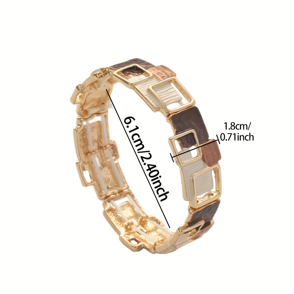 Elegant Women's Golden-Tone Geometric Square Bracelet - Minimalist Vintage Design with Enamel Finish, Zinc Alloy, Perfect for Daily Wear, Parties, and Gifts