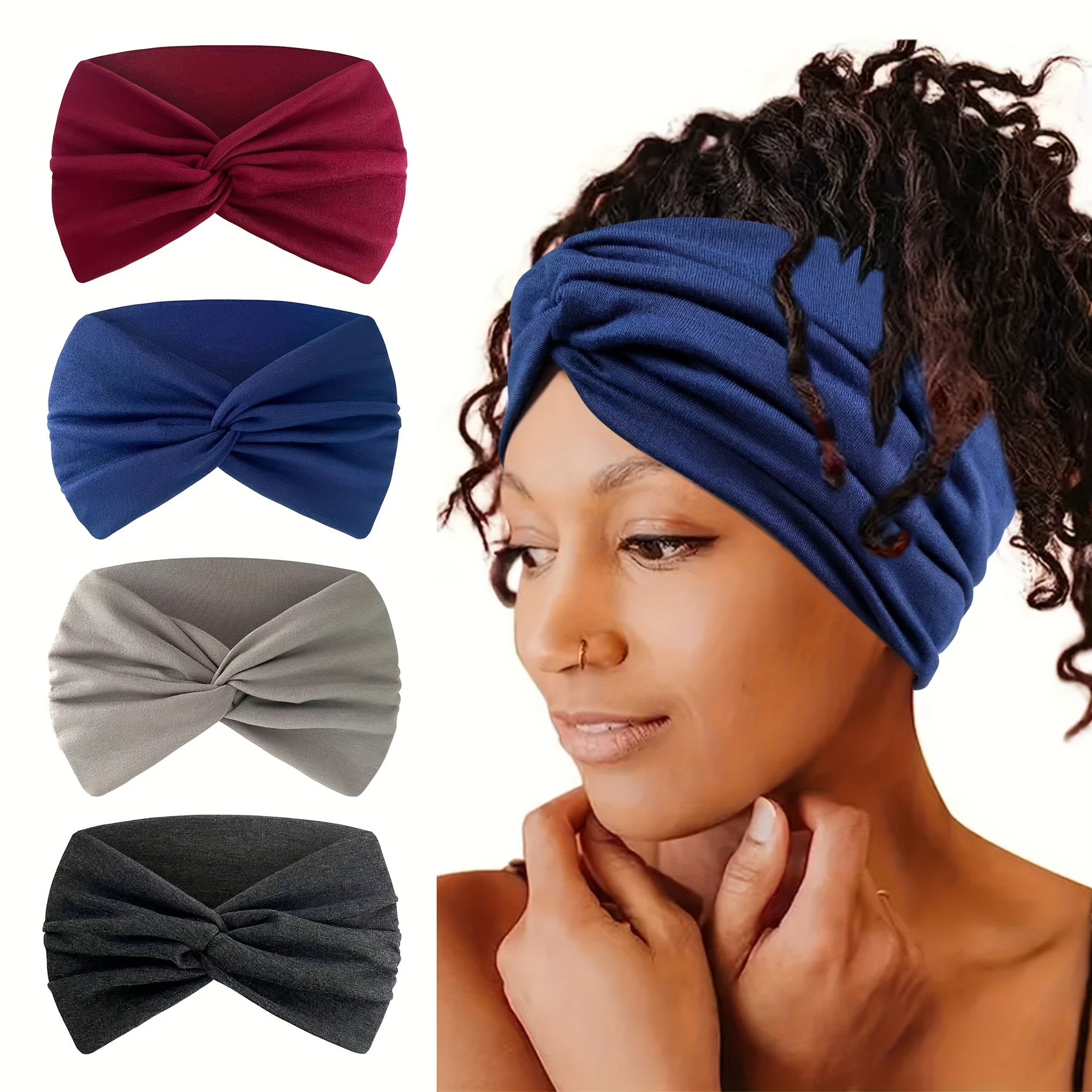 

4pcs Elegant Bohemian Style Sports Headbands, Yoga Turbans, Wide-brimmed Sweat-absorbing Hairbands For Women, Athletic Hair Accessories