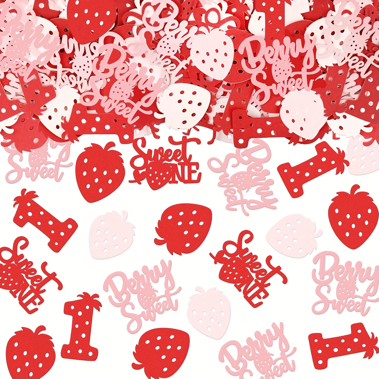 Image of 100pcs Of Strawberry Confetti, Happy Birthday Colorful Confetti Strawberry Theme Party Table Confetti In Multiple Colors For Party Decorations