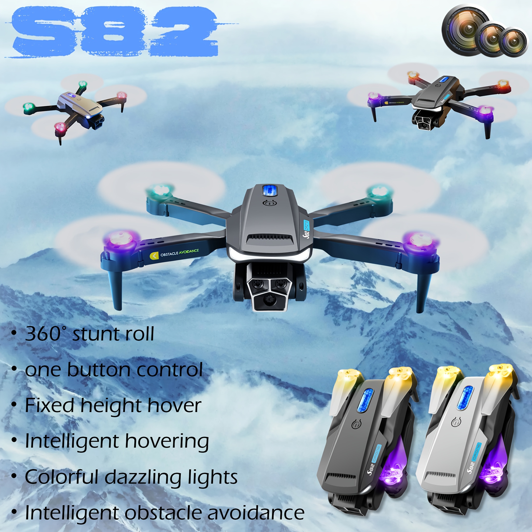 

New S82 Drone Features Cameras, Led Lights, Intelligent Obstacle Avoidance, Positioning, Flight, And 1 . Beginner Men's Gift, Cheap Drone