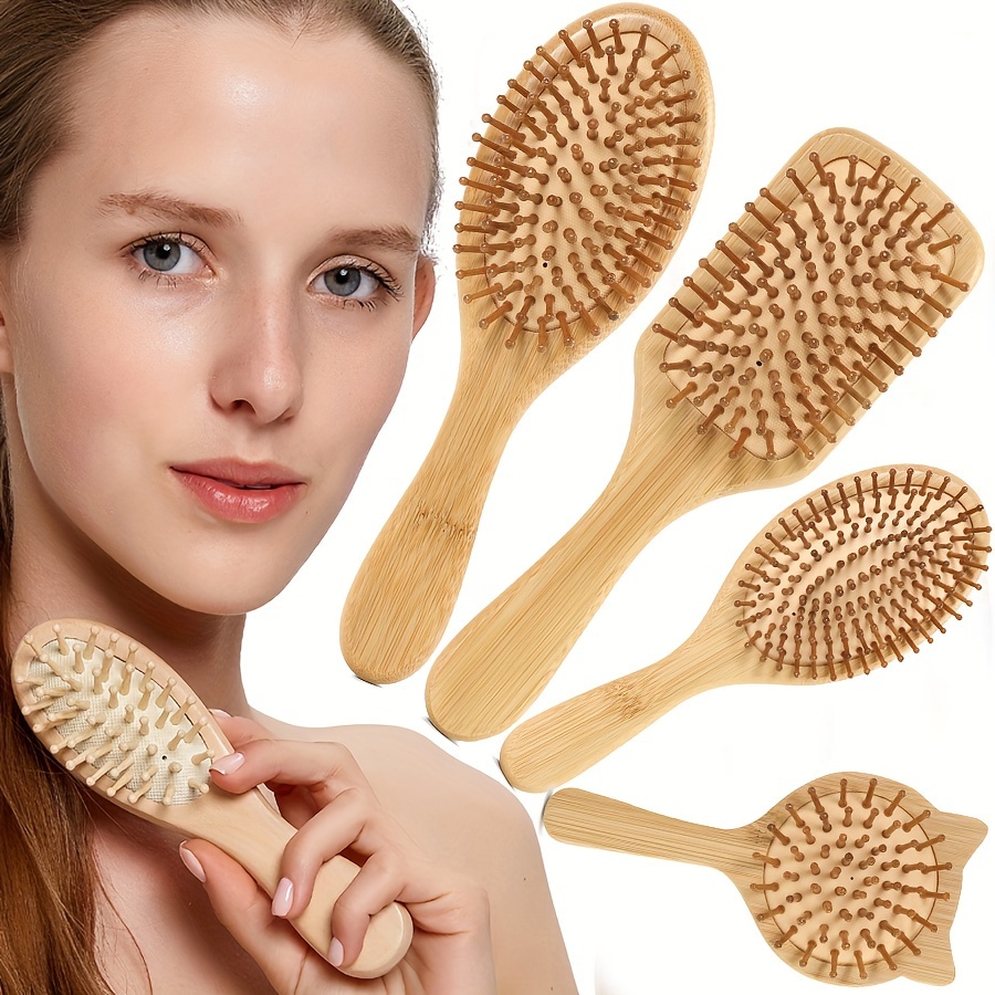 Cepillo de pelo de madera natural para cabello grueso, rizado, fino, largo,  corto, húmedo o seco, respetuoso con el medio ambiente, cepillo de masaje