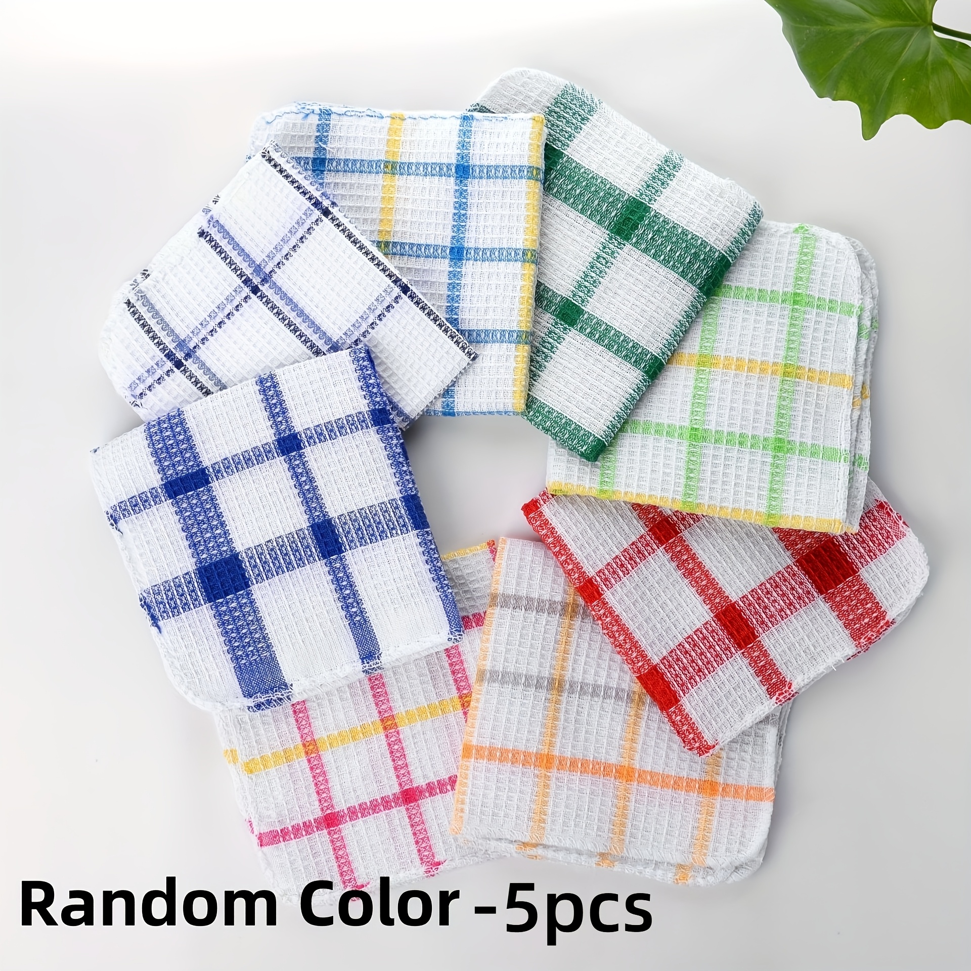Image of 5-pack Large Checkered Cleaning Cloths, Random Colors - Multiple Colors : Red, Blue, Yellow, Orange. Absorbent And Durable Kitchen Towels, Suitable For : Kitchen, Outdoors, Car, And Bathroom