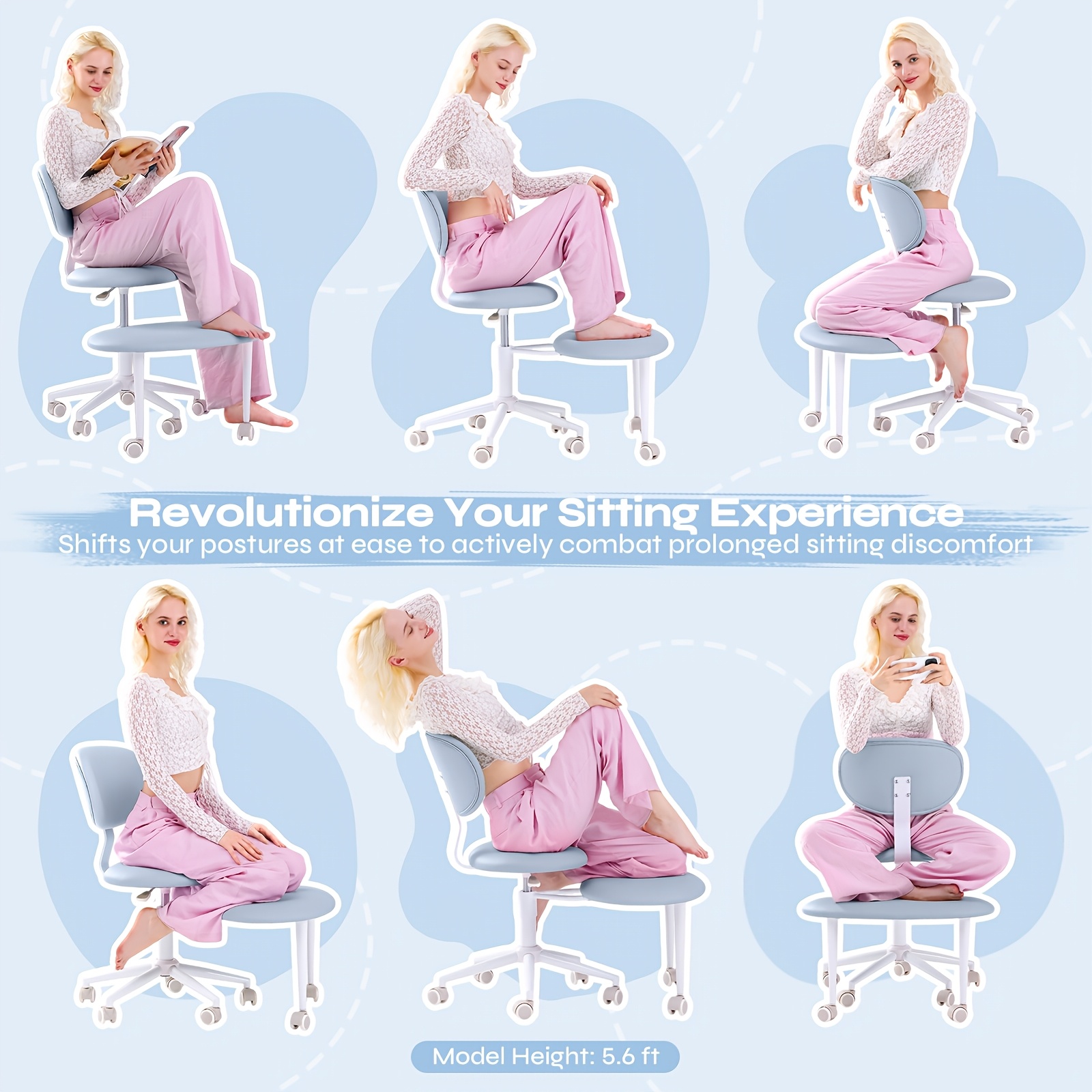 Pinmoco Ergonomic Cross Legged Office Chair, ADHD Must Have, 4 Inch Extra Thick , Strong Lumbar Support, Height-Adjustable , 360° Swivel Meditation Chair with Footrest, Yoga Chair, Christmas Gift for Fidgety Sitter And Yoga Lover