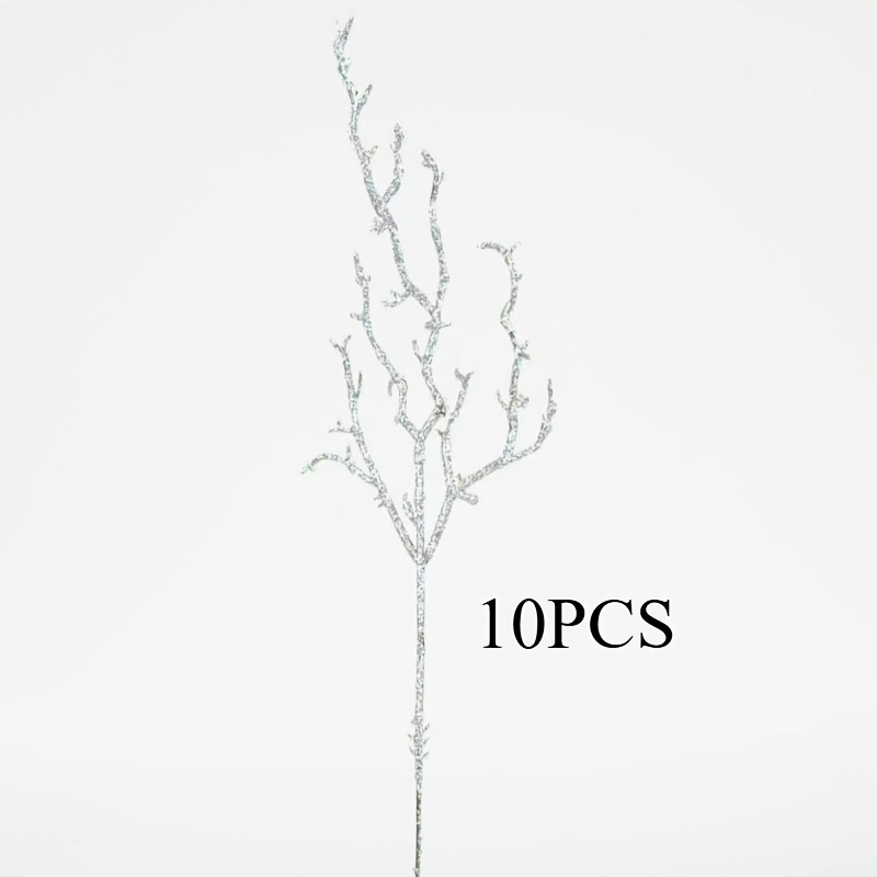 TEMU 10pcs Simulated Glitter Crystal Silvery Artificial Branches, Suitable For Wedding Floral Arrangement Additions, Wreaths, Vase Fillers, Christmas