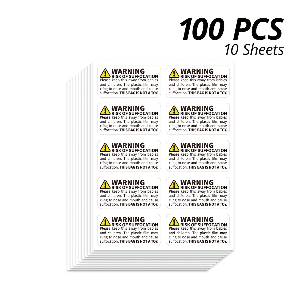 TEMU 100pcs English Choking Hazard Warning Stickers, Simple And Design, Choking Prevention , Size: 5x2.5cm / 2x1 Inches, Suitable For Gift Bag