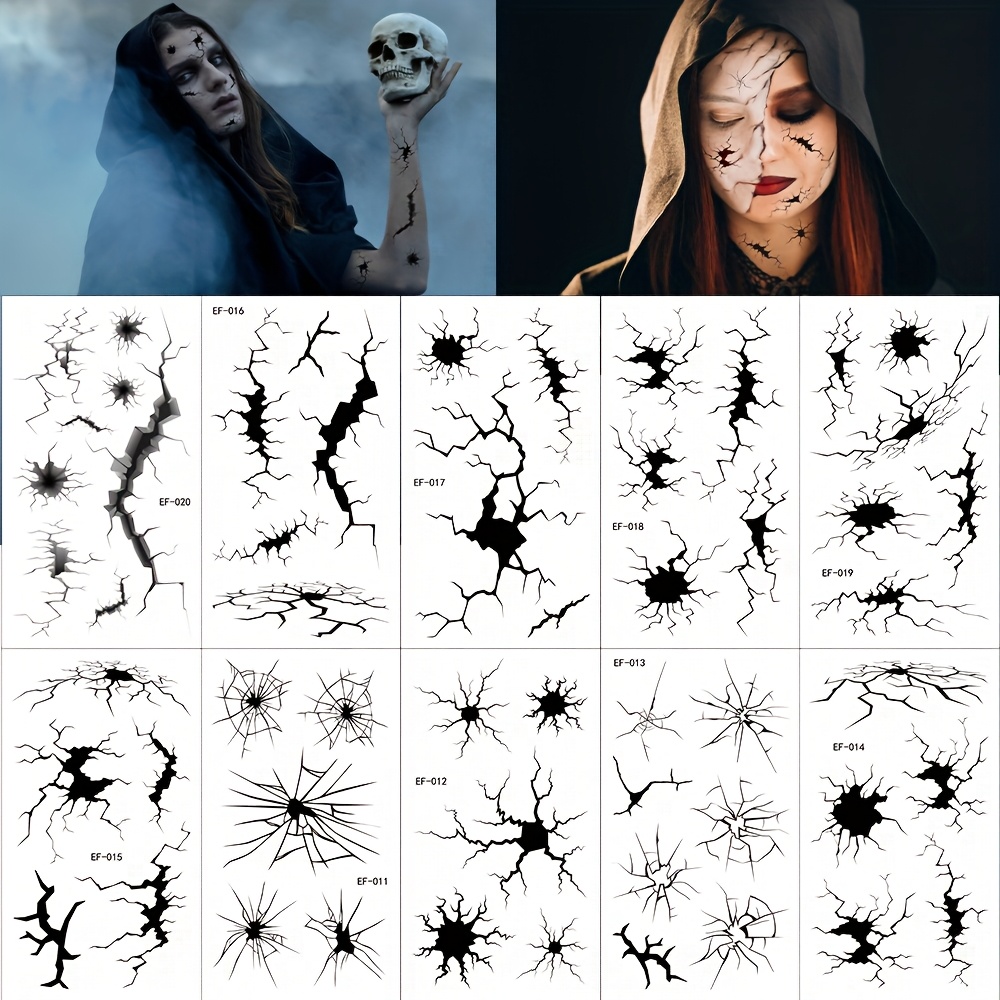 10 Blätter Halloween Tattoos Mit Spinnen & Spinnennetzen – Temporäre Tattoos Für Gesicht & Körper, Wasserfest & Leicht Entfernbar