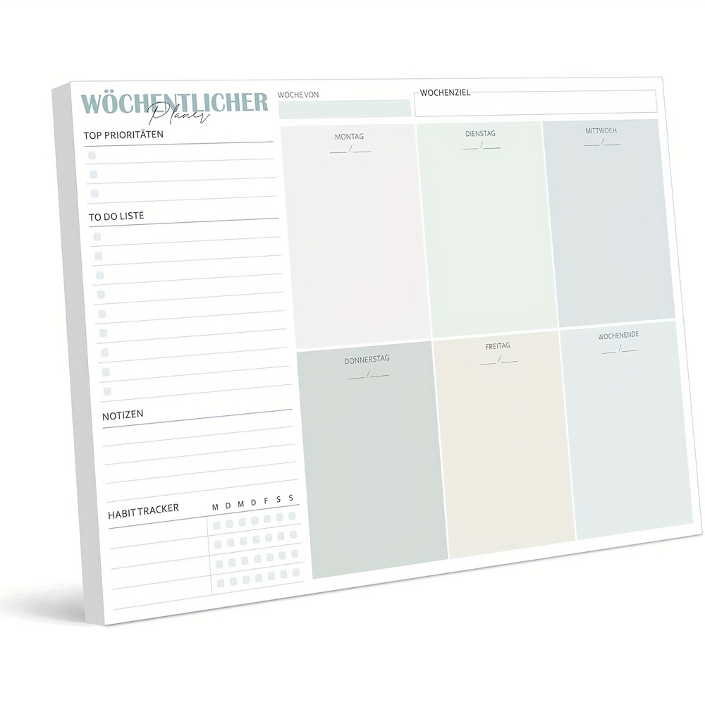 

Weekly Planner Biroyal A4 With No Fixed Dates (50 Pages), Desktop Pad With To-do List, Including Weekly And Habit , Suitable For Scheduling Appointments, Tasks, And Notes.