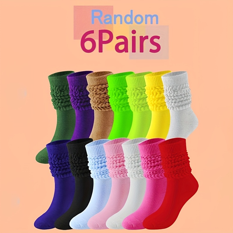 

6 Pairs Solid All- Slouch Socks, Casual & Simple Mid-calf Socks For Fall & Winter, Women's Stockings & Hosiery