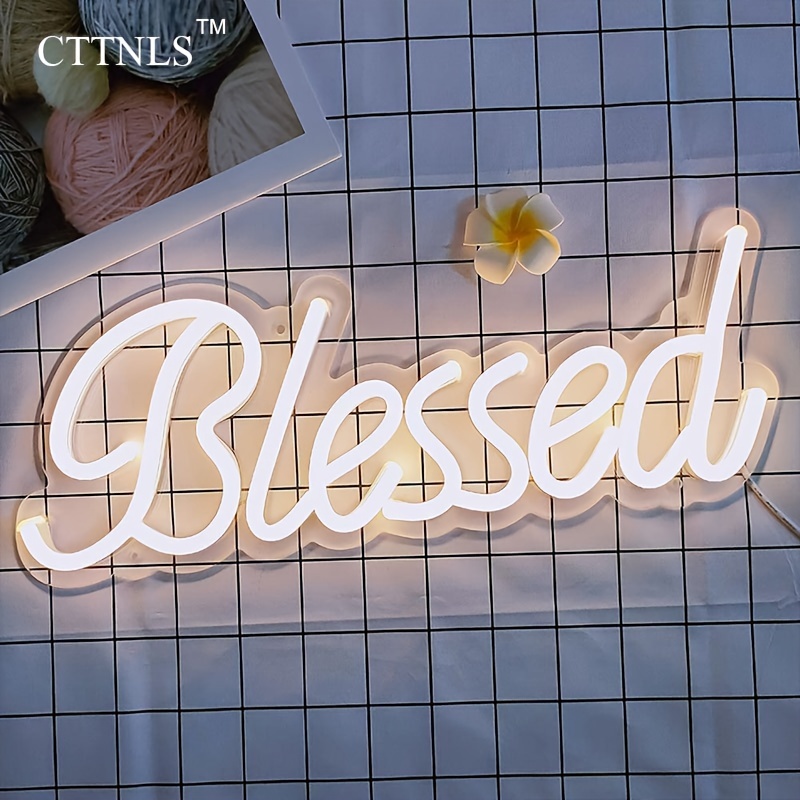 1pc   blessed neon sign warm white neon light usb powered led neon light for wall   led   signs for bedroom warm white signs for wall office decor party gift for girls