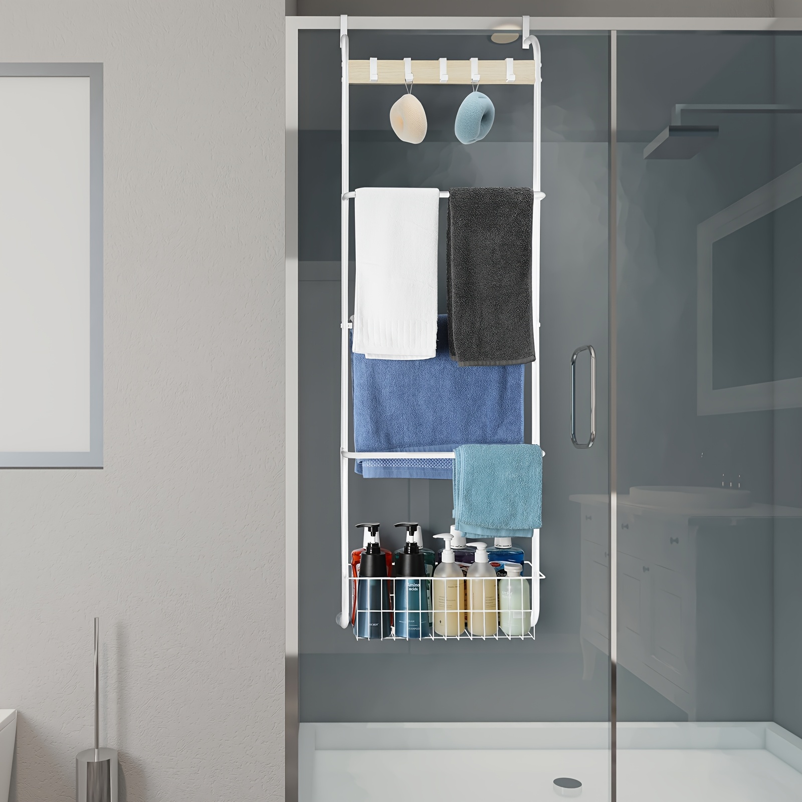 

Art 5- Metal Over-the- Towel , Hanging Bathroom Organizer For Towels, Washcloths, And Robes, , For No Needed, Towel Racks