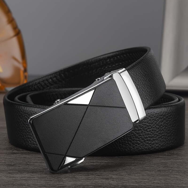 

1pc Pu Leather Belt With Metal Automatic Buckle For Men