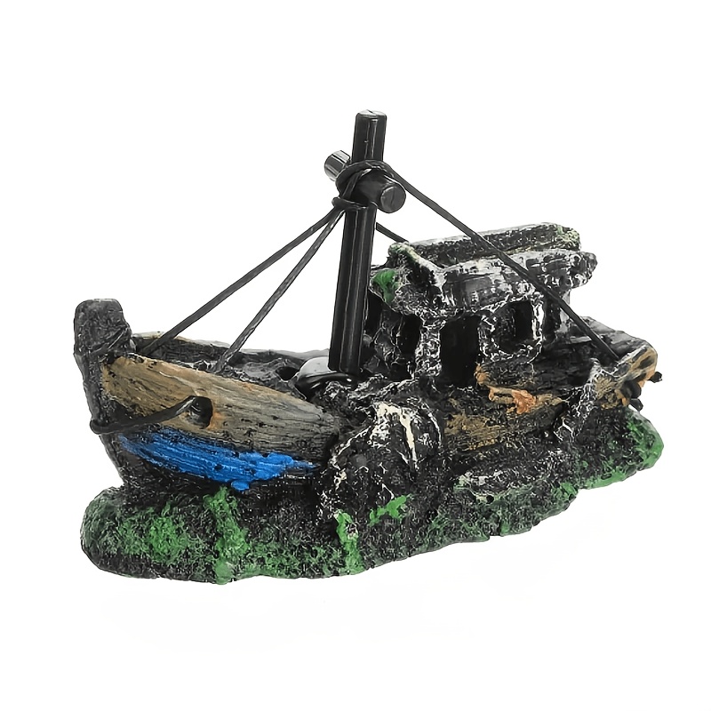 TEMU A Decorative Aquarium Piece Resembling A Sunken Fishing Boat With Hidden Shelters - Suitable For Freshwater And Saltwater Tanks, Featuring