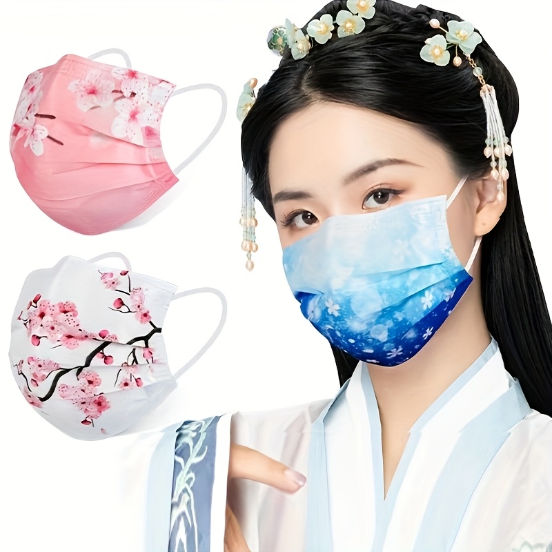 

30pcs 3-layer Breathable Face Scarf Masks, Woven Polypropylene, , , With Floral & Patterns, Wide Ear Loops, For Adults, Disposable Covering,