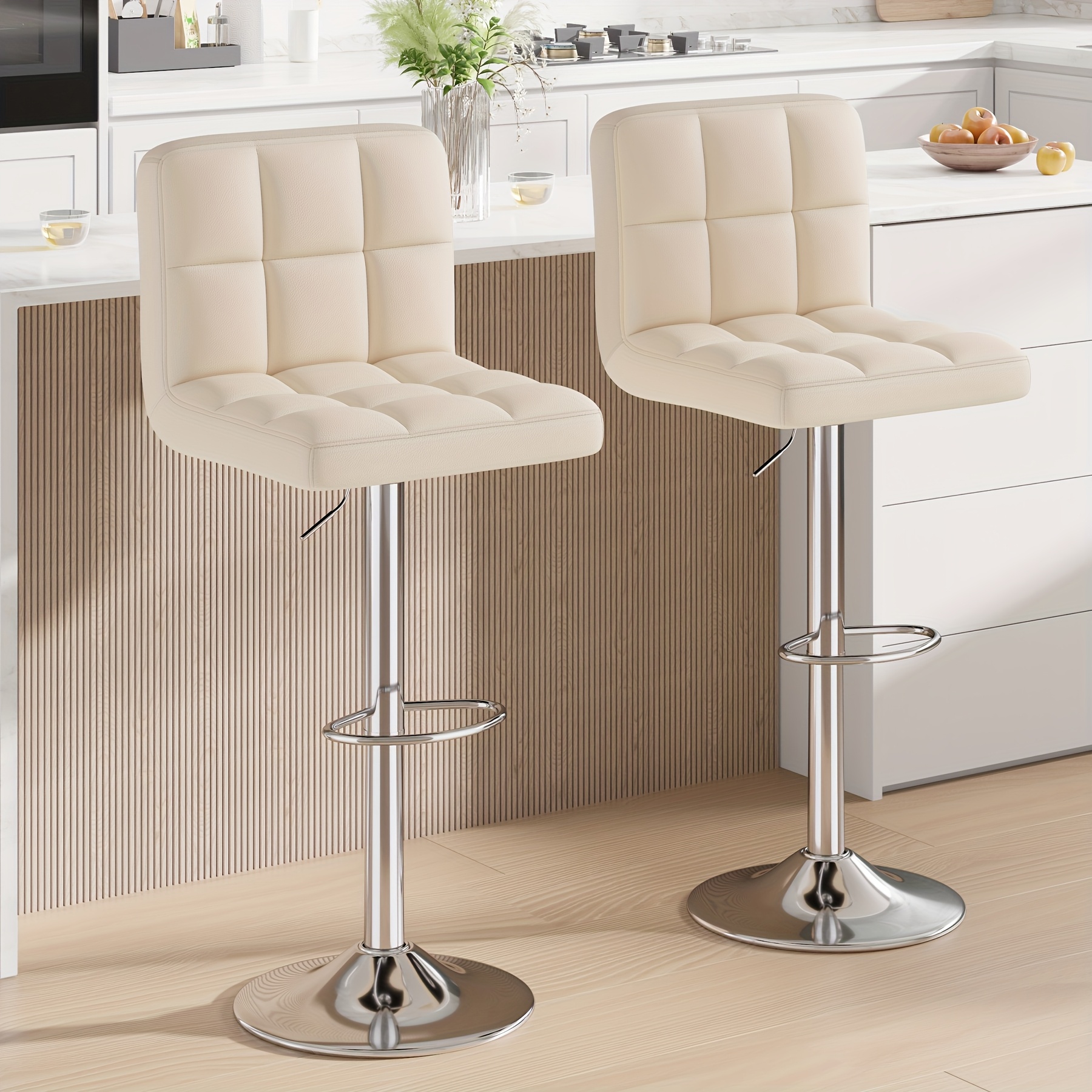 Set of 2/4 Bar Stools! These Adjustable PU Leather Swivel Stools Feature a Modern Design with a Backrest And Footrest, Perfect for Use in an Office, Bar, Kitchen, Or Dining Area