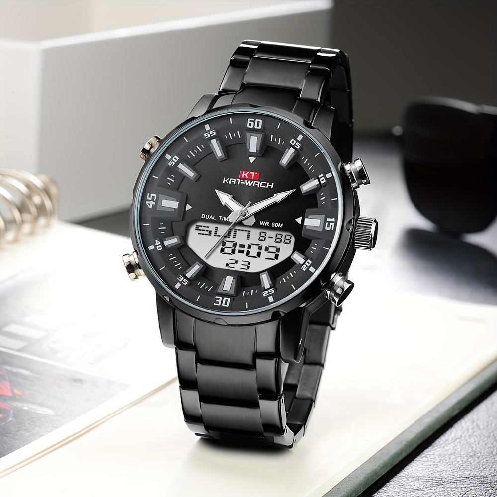 men women sports electronic watch large dial luminous 50m wr fashion silicone leather steel band quartz wrist watch