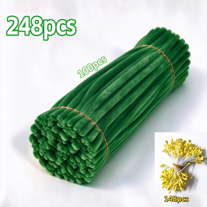 TEMU Totaal 248 stuks donkergroene bloemen-chenillestengels DIY knutselmateriaalset, bulk chenillestengels, losse pijpenragers voor knutselen,
