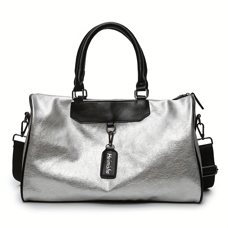 TEMU Sleek Gray Duffel Bag With Black Accents - Versatile Sports Gym Bag For Men And Women, Ideal For Camping, , And Short Trips, Weekend Bag|sleek Duffel Bag| Bag