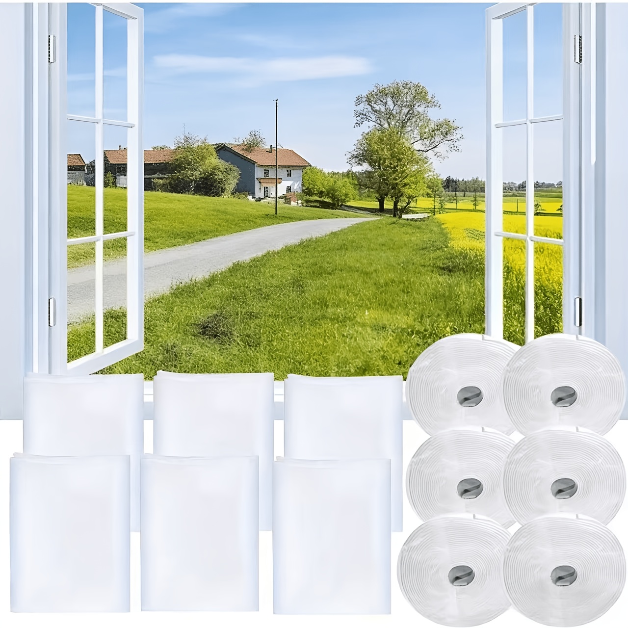 6pcs Self-adhesive Window Netting, Invisible Insect Net, 130x150cm/51x59inch With Adhesive Tape, Keep Family Away From Insects