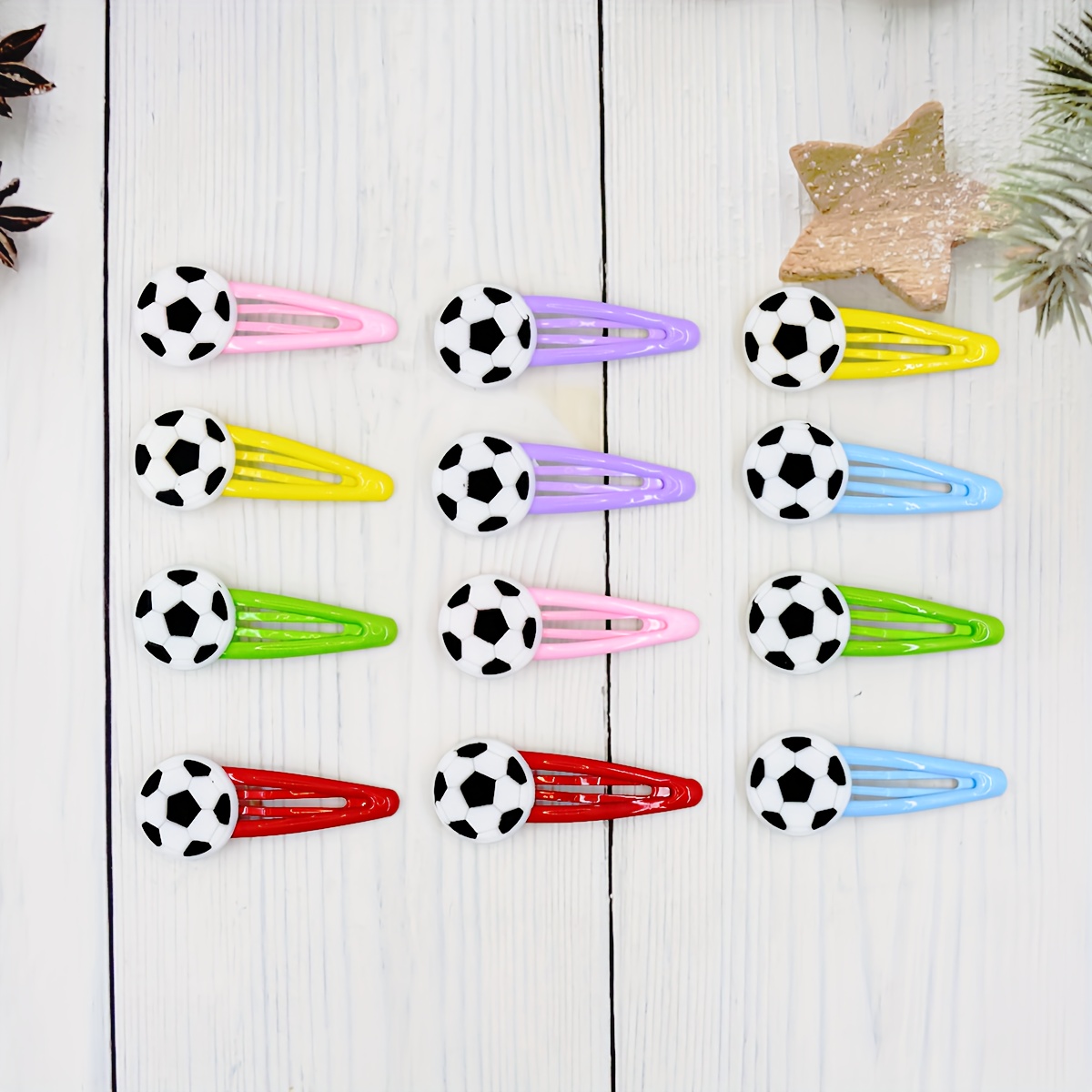 Image of 12-pack Soccer Hair Clips, Soccer-themed Party Decorations, Birthday Gift Bag Fillers, Colors Assorted