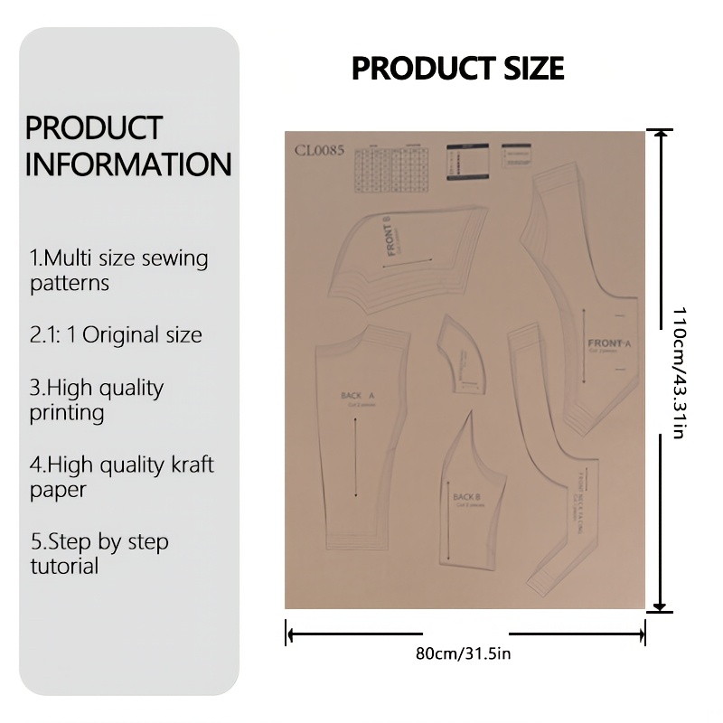 TEMU Modelli per Cucire Gilet in Diverse Taglie, Modelli di Abbigliamento Femminile di Base in 1:1, Modelli per Principianti e Modelli per Cucire,
