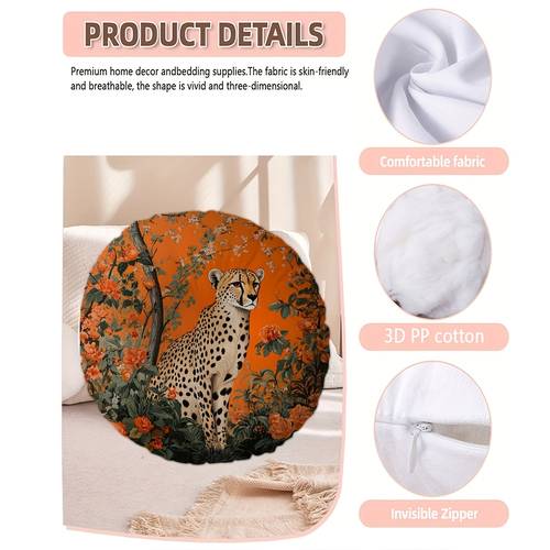 floral round throw pillow 1pc 2d flat printing vintage including pillow core zipper closure perfect for sofa bedroom living room lounge decor z0528cmbzy293 1