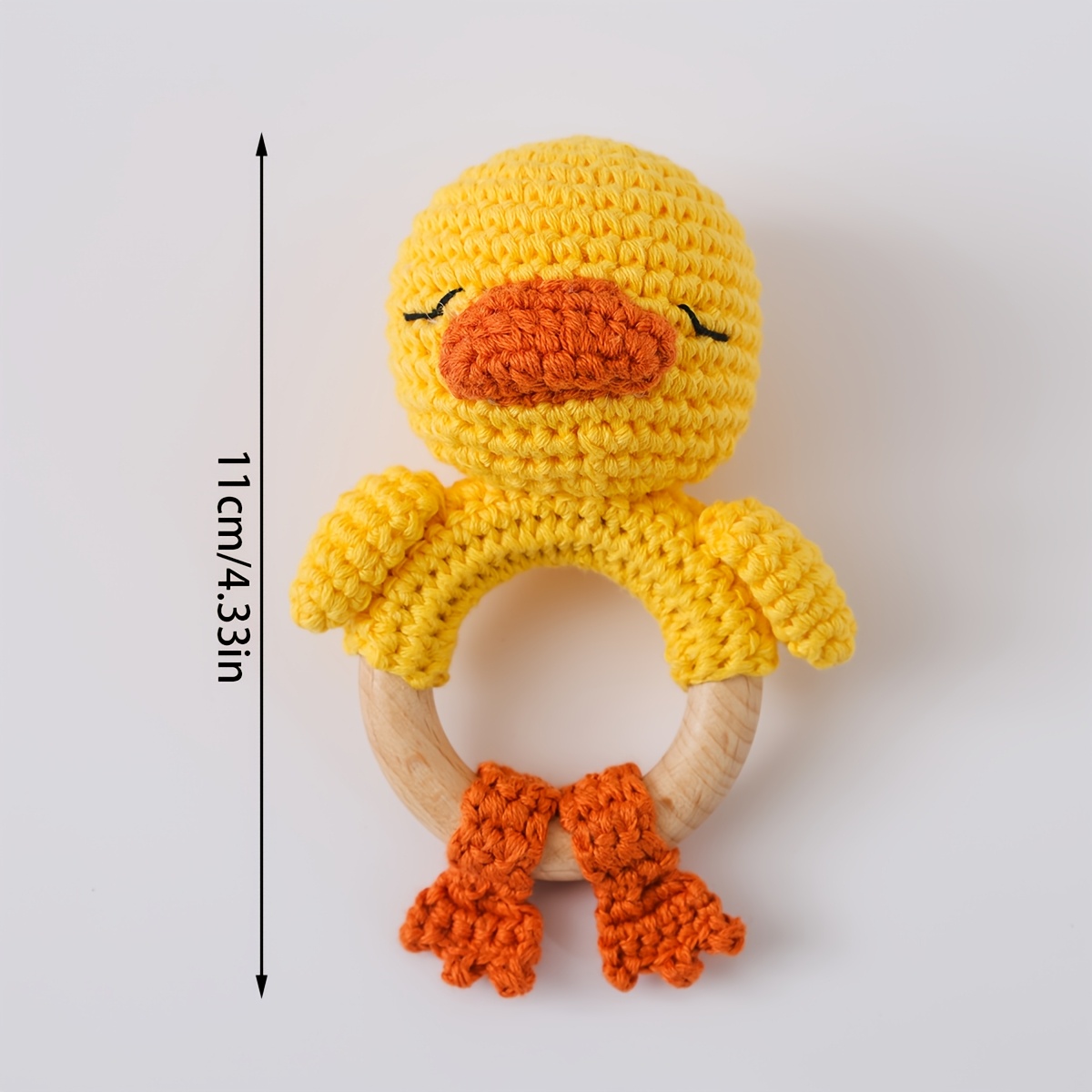 Hand-Knitted Duck Rattle with Built-In Bell