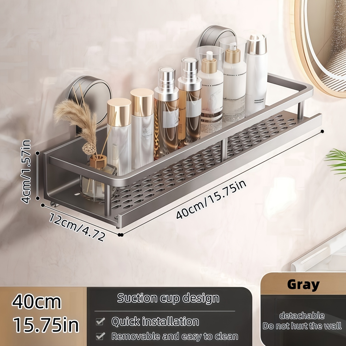 TEMU Compact Bathroom Storage Shelf - -in/15.75-in Metal Rack Featuring A Ventilated Design, Perfect For Skincare, Plants, And Decorative Items,