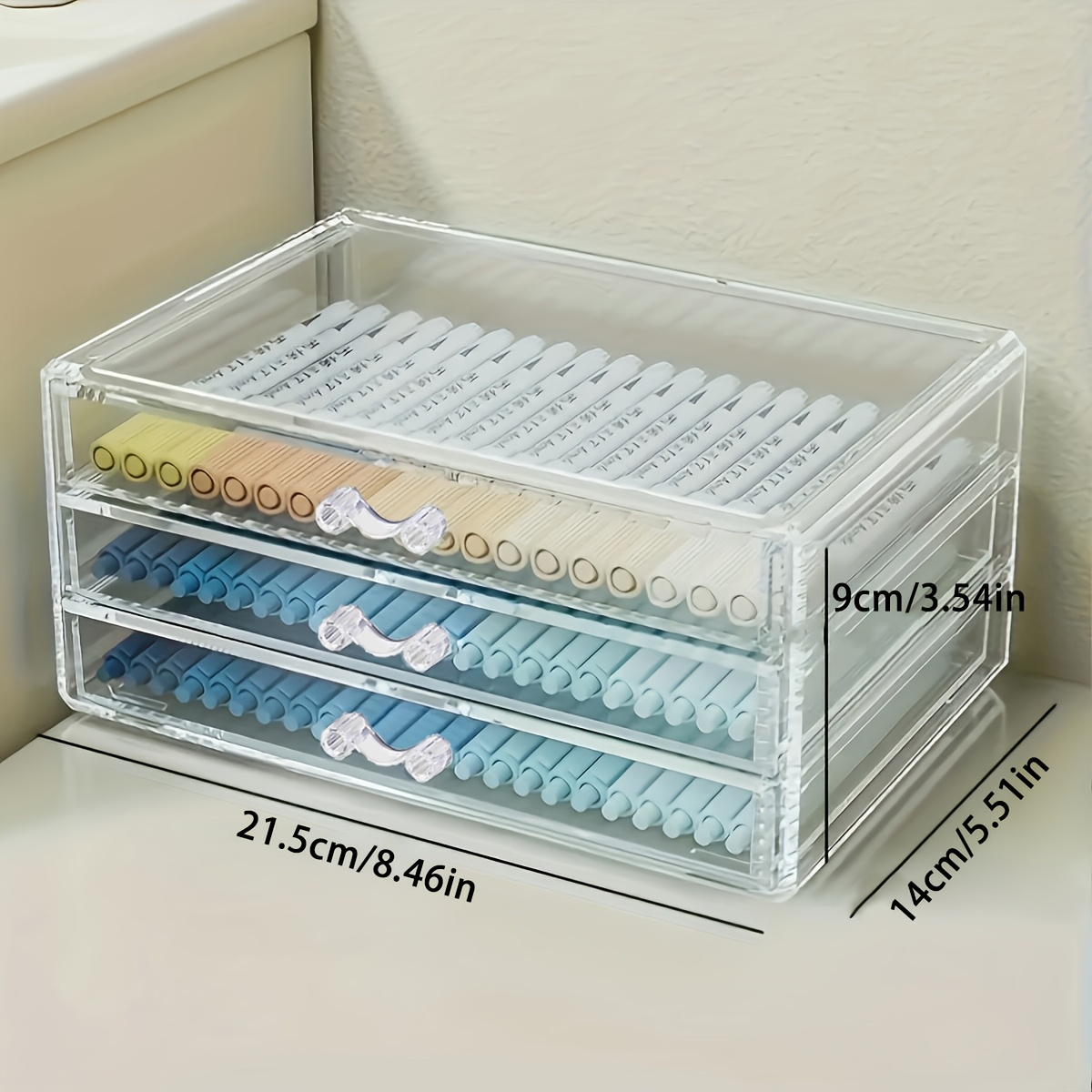 TEMU 1pc Porte-stylo de bureau transparent en acrylique avec tiroir, utilisé pour les stylos, crayons, marqueurs, grande , matériau transparent,