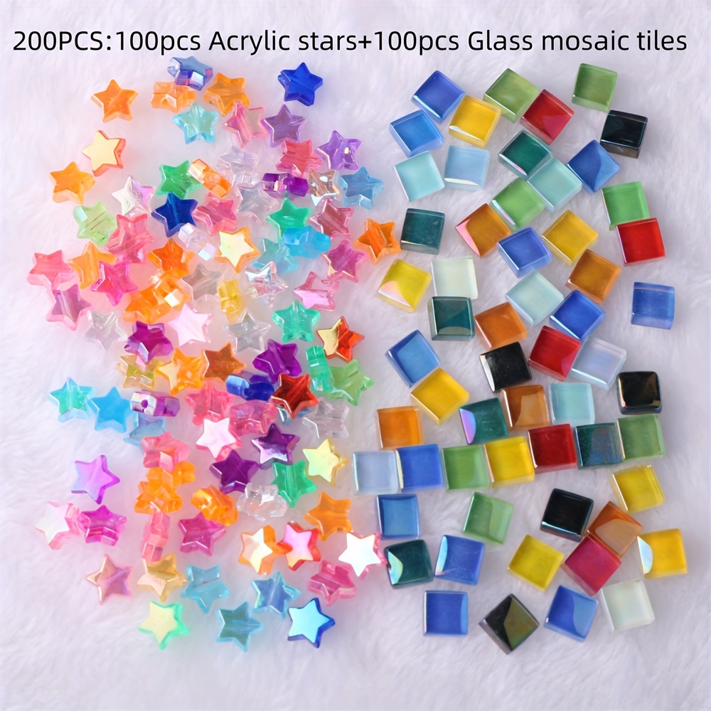 Image of 200pcs/pack Mixed Color Iridescent Glass Mosaic Patches Mixed Color Acrylic Five-pointed Star Patches Mosaic Handmade Materials