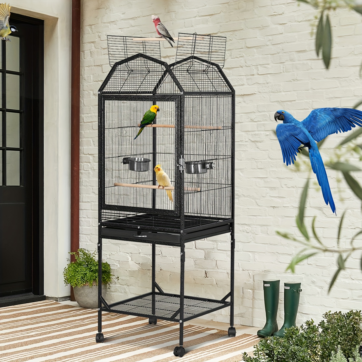 Large Wooden Bird Cage With Wheels 65 Inch Outdoor Aviary Large Outdoor ...