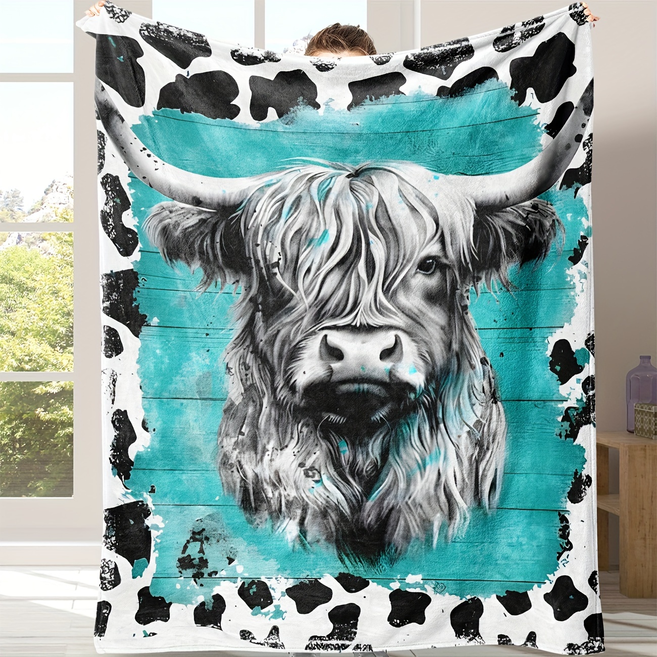 

Highland Cow Flannel Fleece Blanket - Cozy Soft Polyester Throw For Bed, Sofa, And Office - Chunky Knit Farmhouse Style For All Seasons - Versatile For Camping And Home Decor - Easy Care Washable
