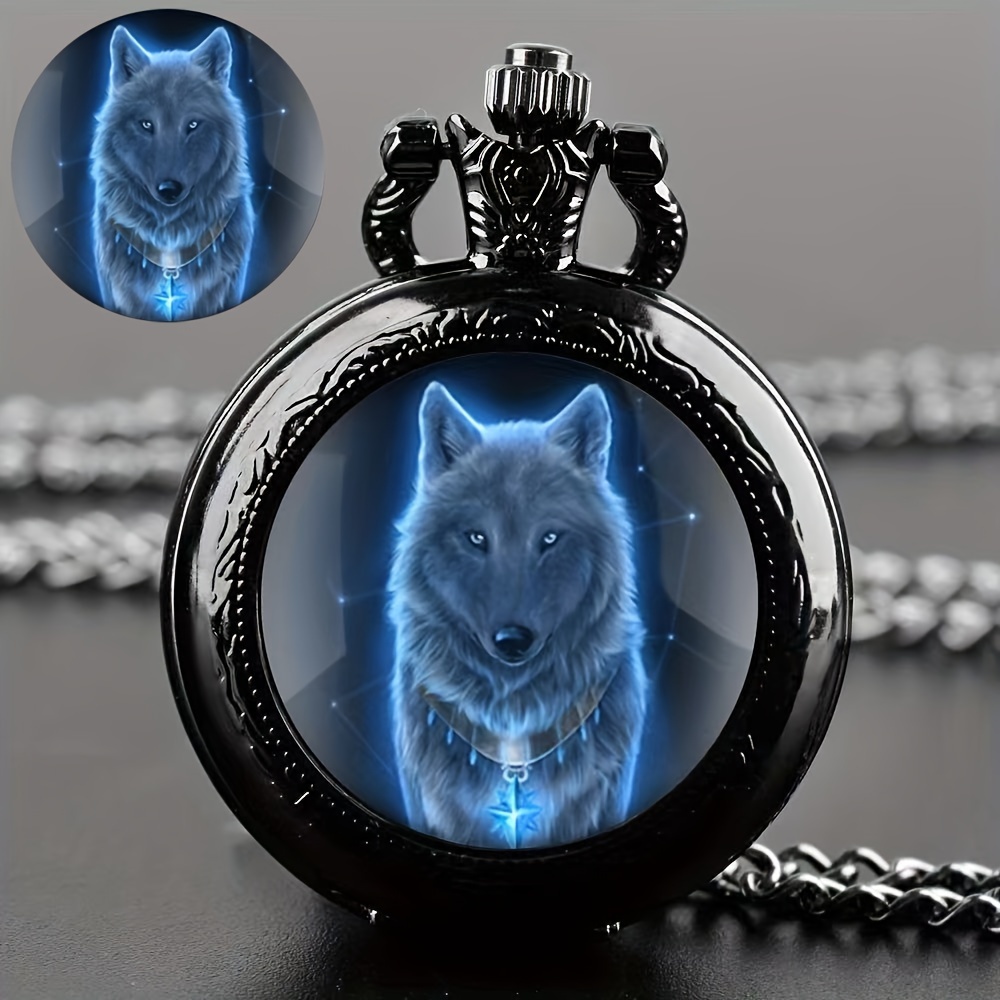 1pc retro wolf pocket watch unique pendant clock gift for men and women black 11