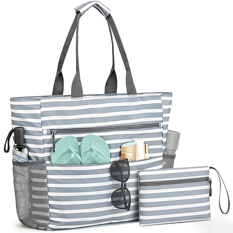 2pcs Foldable Beach Tote Bag Set, Large Capacity Portable Storage Bag