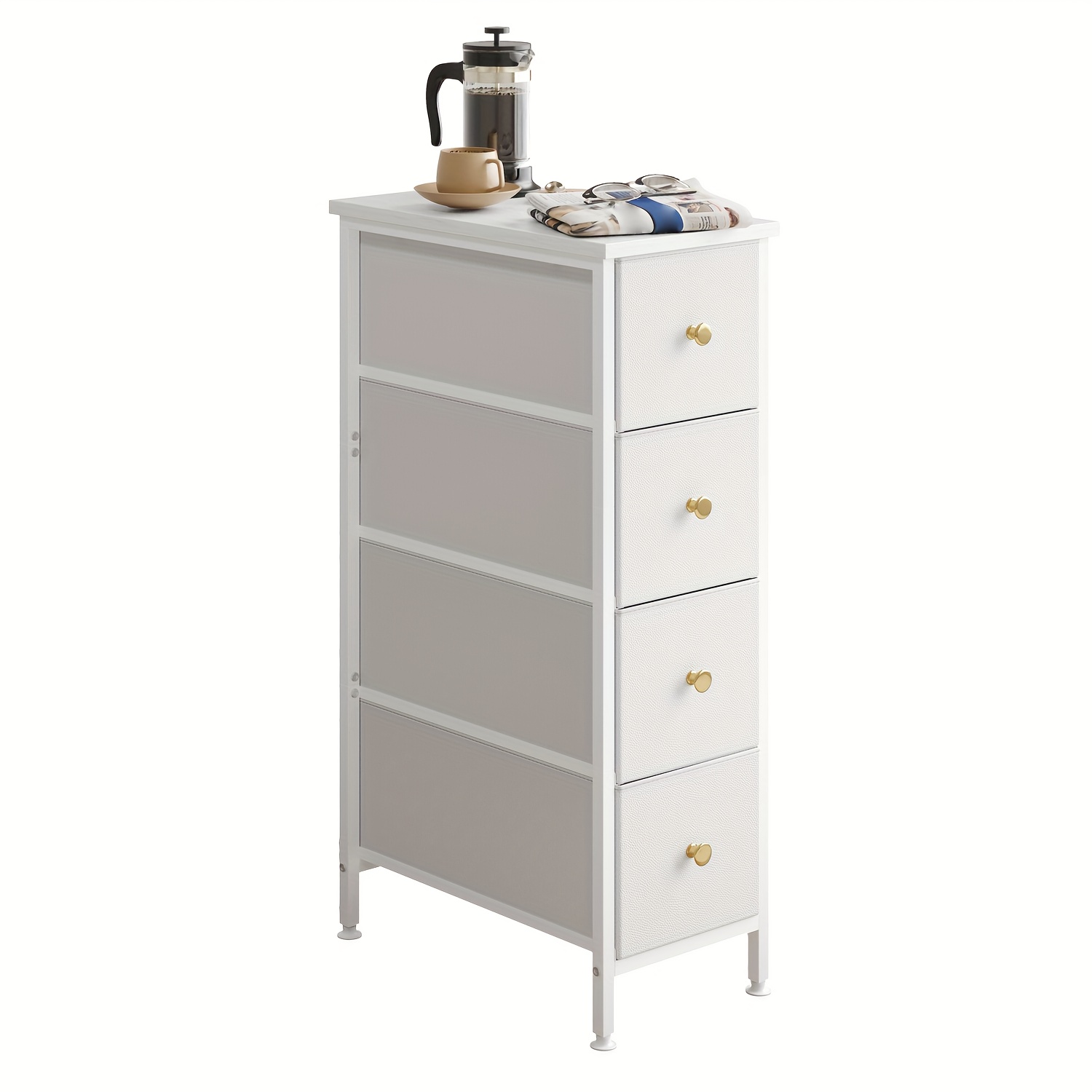TEMU Narrow Storage Cabinet, Dresser With 4/5 Drawers, Slim Fabric Dresser Storage Tower For Small Space, Dresser With , Wood Top, For Bedroom,