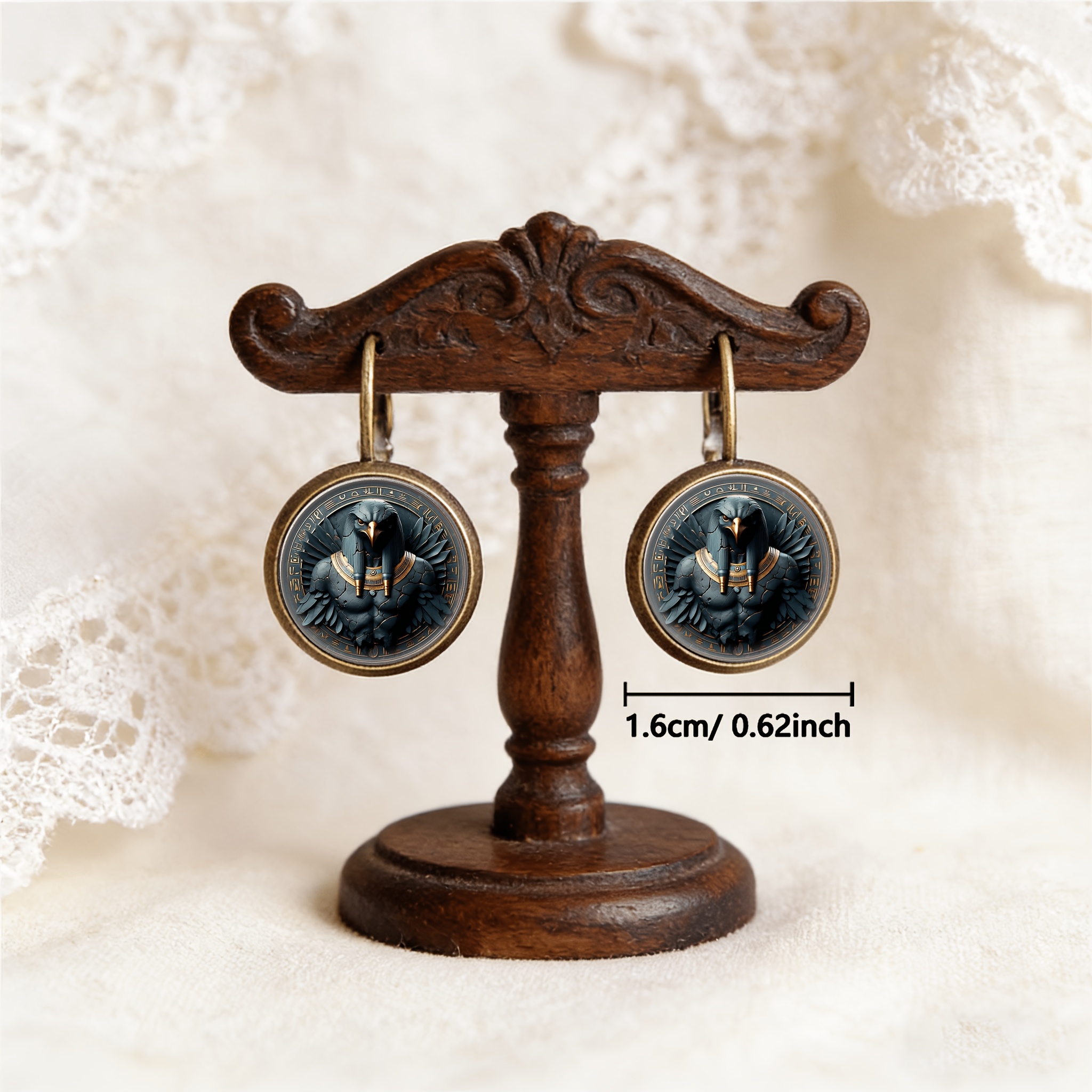 Cyan Round Classical Earrings with Eagle Head Design