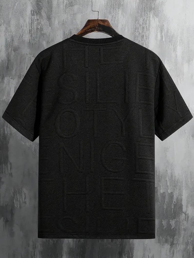 letter pattern textured and knit mens solid color short sleeve crew neck t shirt trendy and chic tops for men for summer details 3