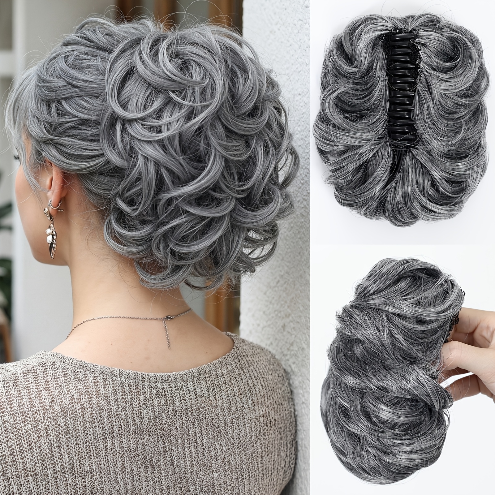 E-shop HairCube Voluminöser Haarknoten-Zubehör für Lockiges Haar – UV-beständige Fasern, Großformat, Farben (Grau/Schwarz/Aschbraun/Blond) – Sofortiges