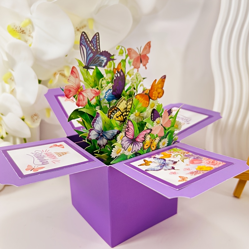 

Carte d'Anniversaire Pop-Up 3D avec Motif Floral & Papillon - Message Manuscrit, de Qualité Supérieure, Parfaite pour Parents, Amis, Grands-Parents - de Cadeau Unique