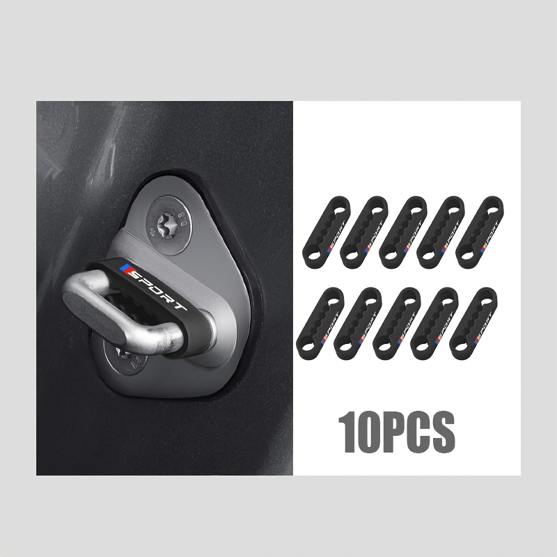Image of 10pcs Sports Version Car Door Lock Shock Absorber Pad, Red And Blue Logo, Absorbs , Prevents Collision And Scratching, Reduces Closing Noise, Universal Car Door Maintenance Accessory