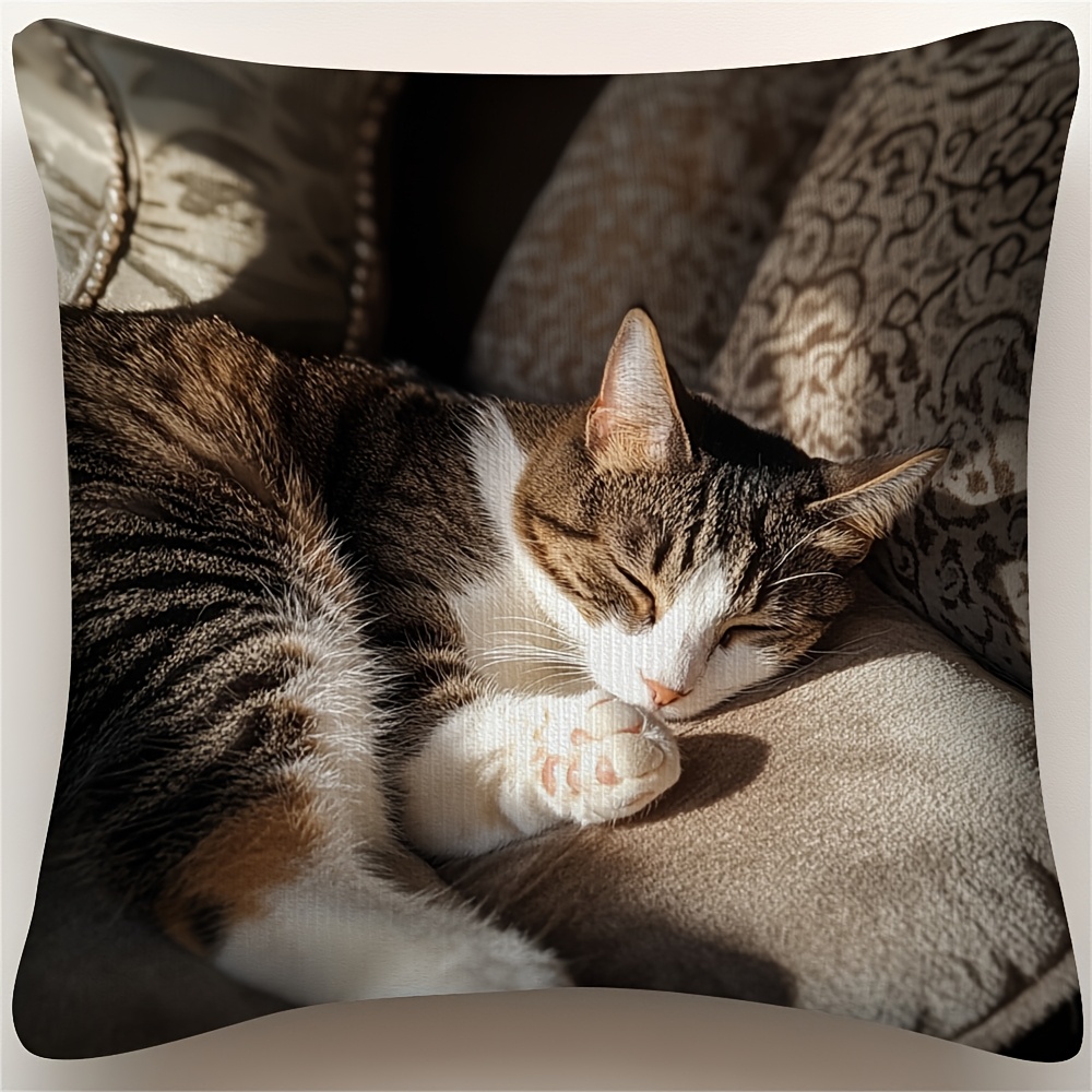 

Cozy Cat On Sofa Pillow Cover - Christmas, New Year & Valentine's Day | Double-sided Design | Machine Washable Polyester | Zip Closure | Fits Room Styles (pillow Not Included), , Charm And , Ljk38038