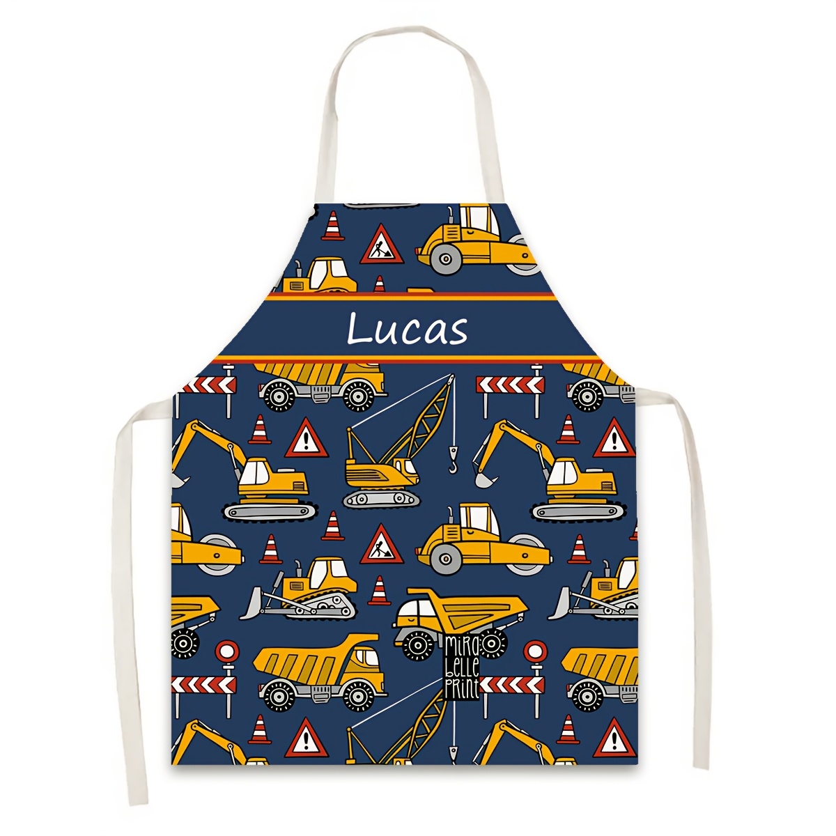 TEMU Customizable 1pc, Name Or Slogan Apron, Cartoon Construction Vehicle Pattern Print, Cartoon Mechanical Creative Apron, Waitress Apron, Kitchen