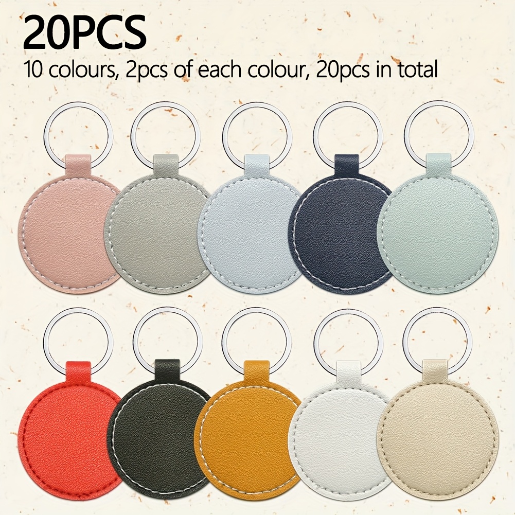 Image of 15/20pcs Leather Keychain Diy Craft Kit - Round Keychains For Men And Women. Includes Pu Leather Blanks, Key Rings, Laser-engraved Designs. Ideal For Holiday Gifts And Party Favors.