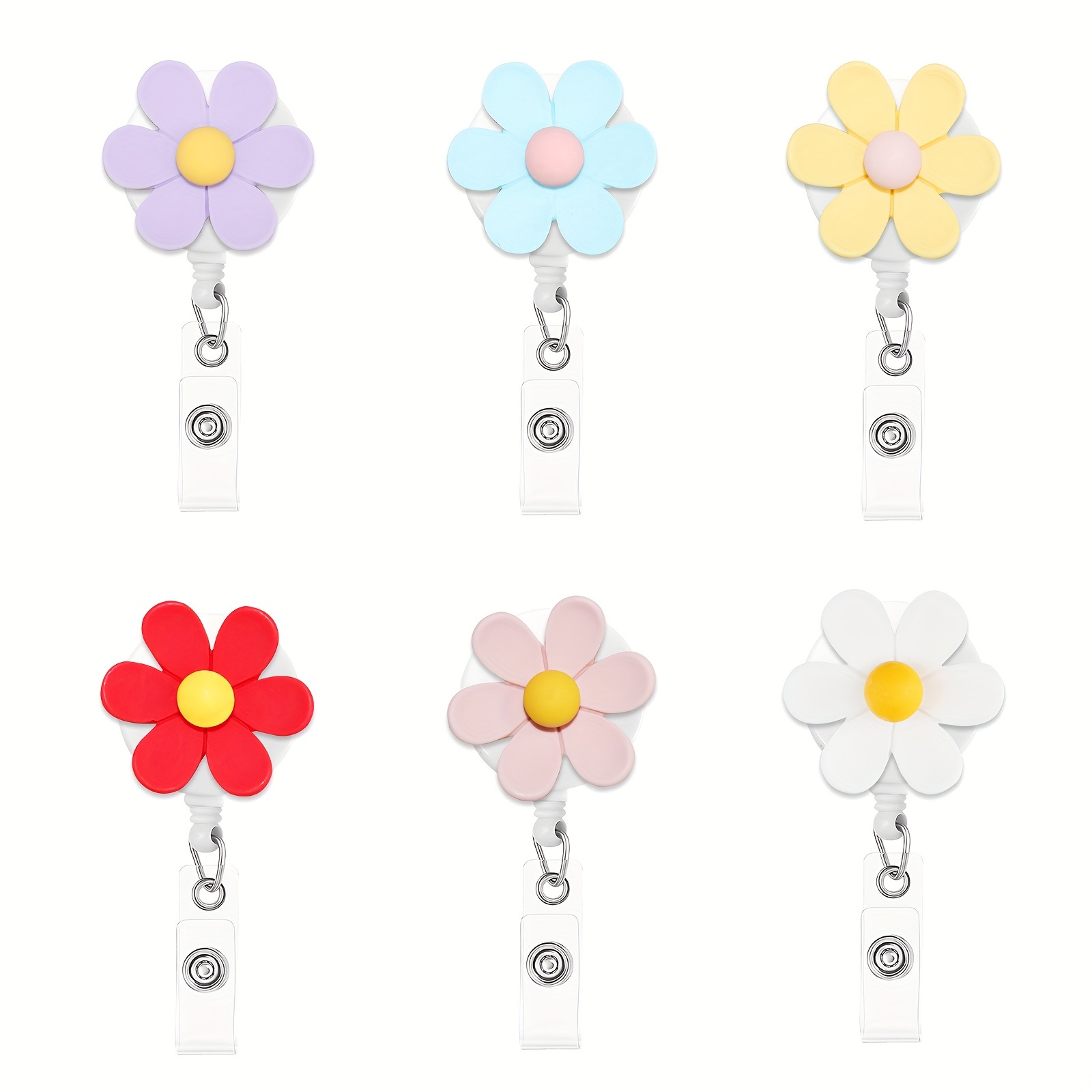 Flower Badge Reels Retractable Badge Holders Id Badge Holder - Temu
