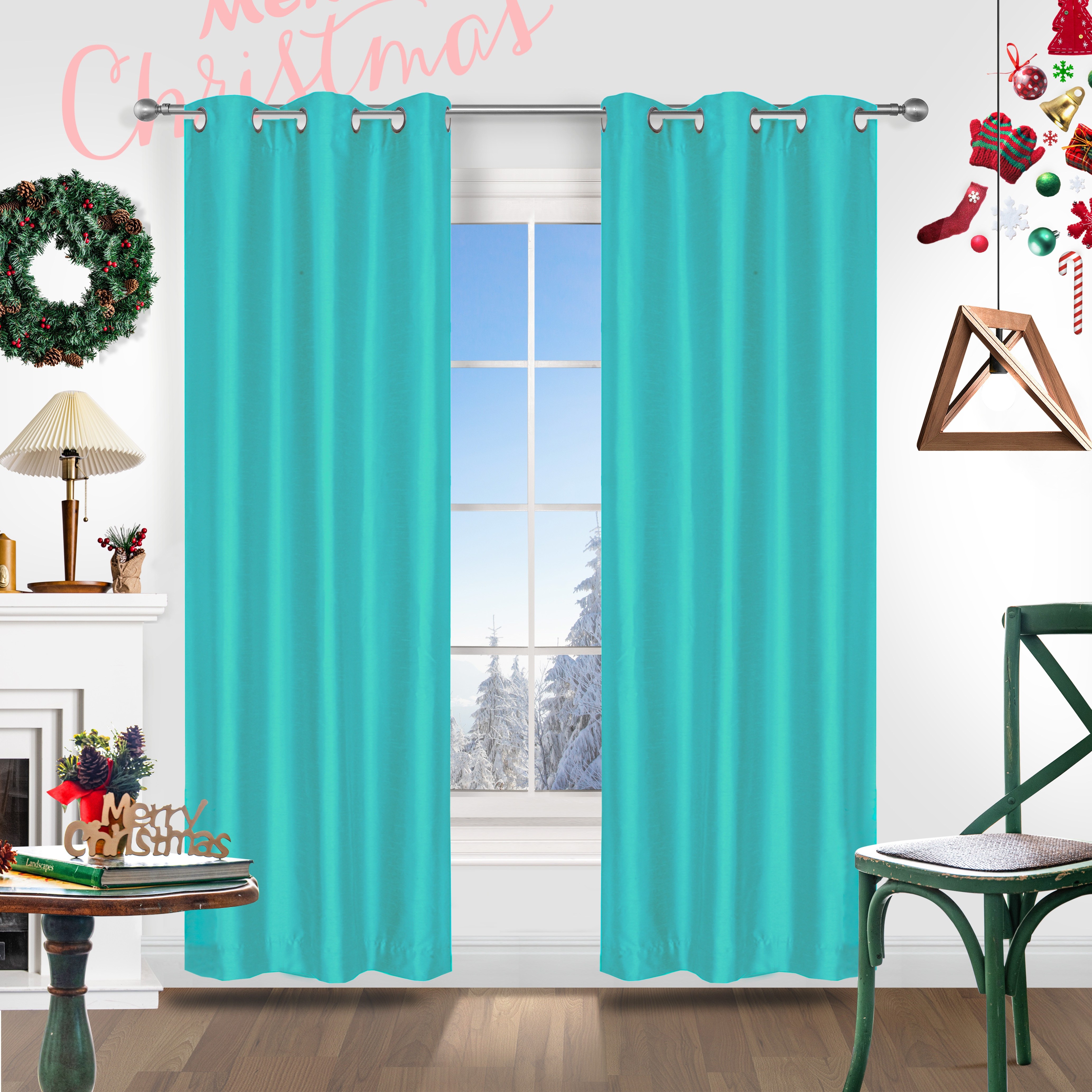 2pcs christmas curtains   silk grommet top curtains room decoration light filtering curtains   living room bedroom office kitchen and study home decor details 4